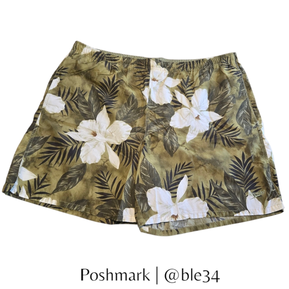 Vintage Y2K 00s Speedo Green Floral Hawaiian Swim Trunks Men's Large